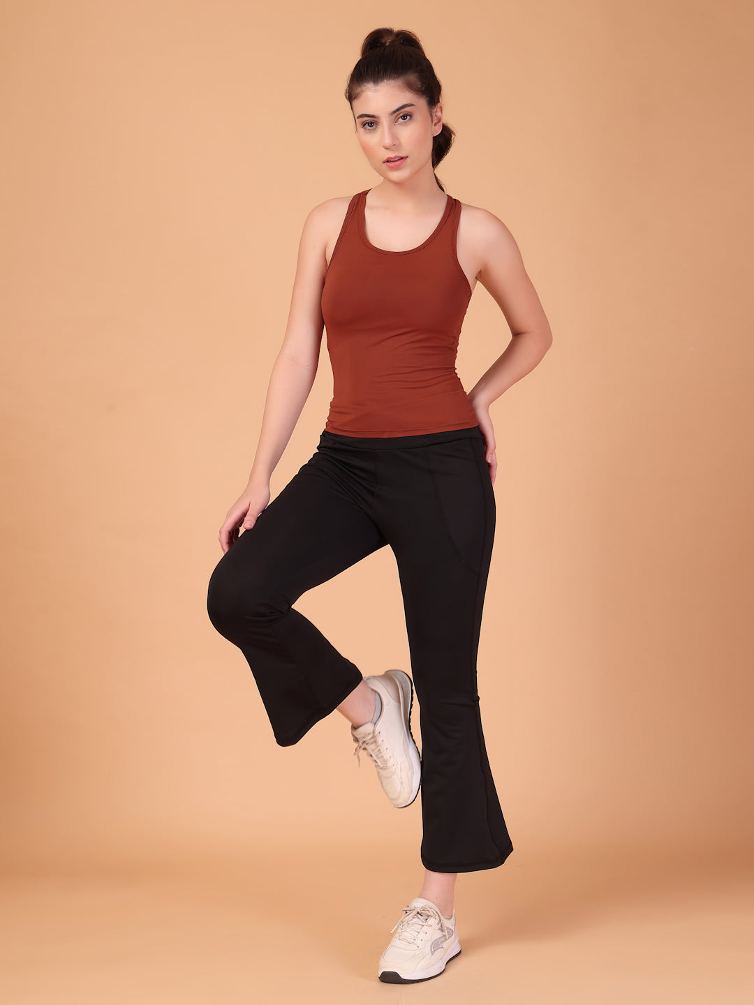 CUKOO Cocoa brown Padded Racerback Tank Top for women – Stretch, Breathable & Second-Skin Fit