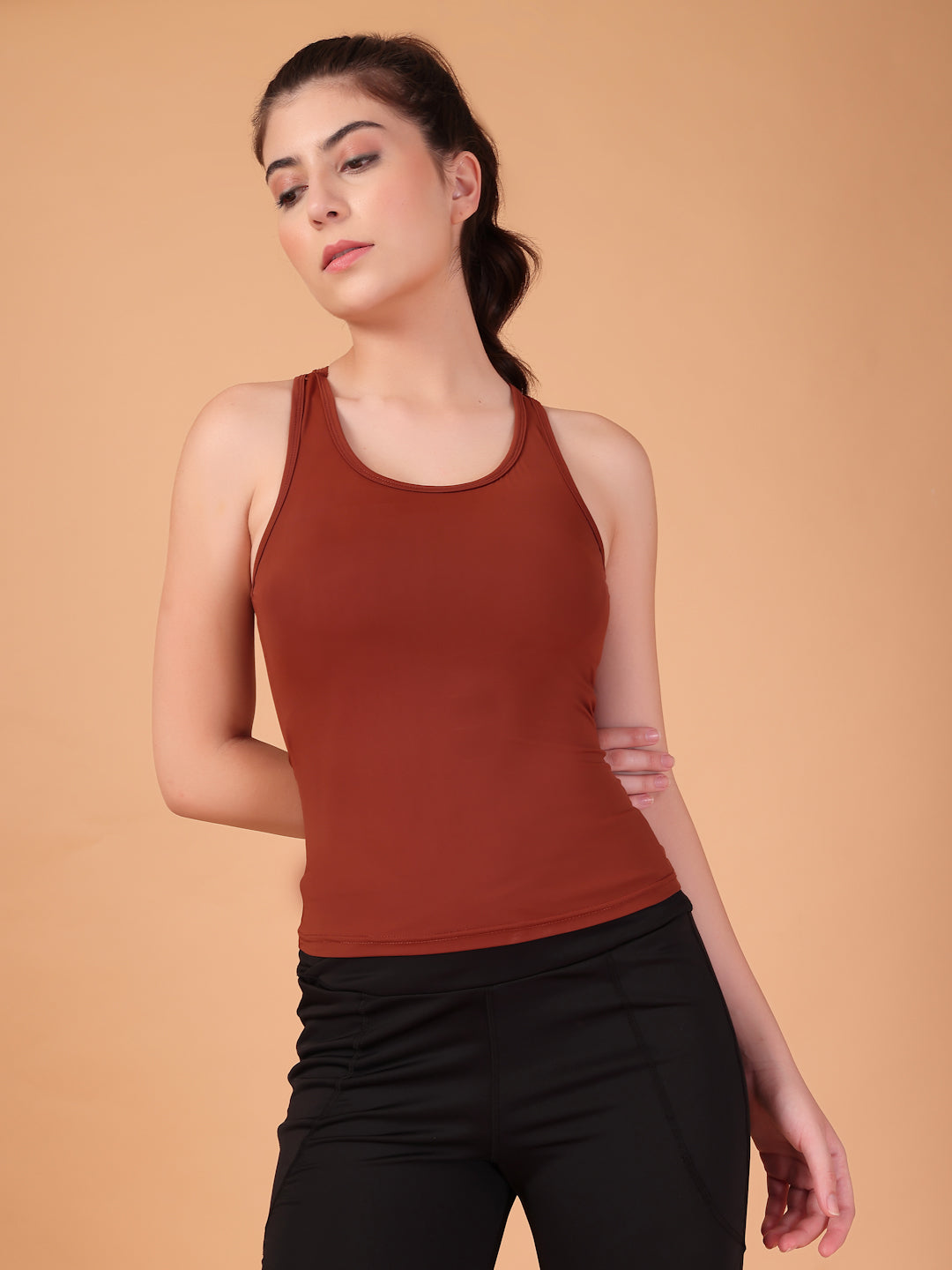 CUKOO Cocoa brown Padded Racerback Tank Top for women – Stretch, Breathable & Second-Skin Fit