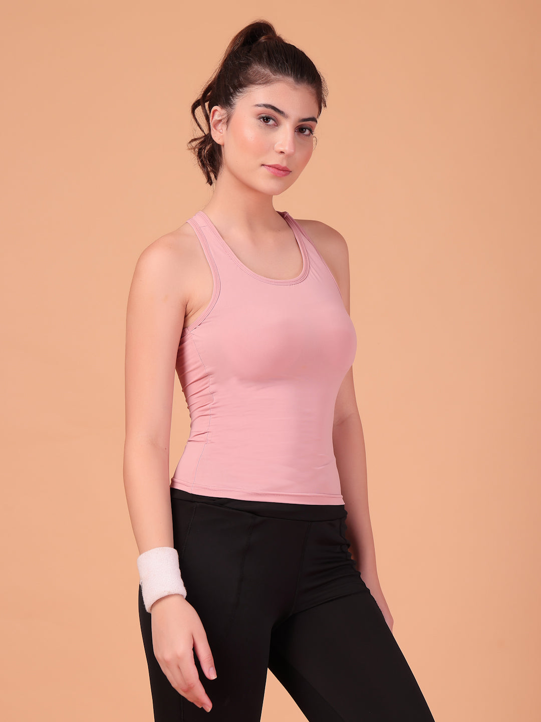 CUKOO Beige Padded Racerback Tank Top for women – Stretch, Breathable & Second-Skin Fit