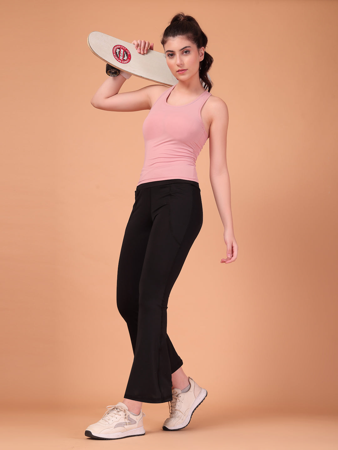 CUKOO Beige Padded Racerback Tank Top for women – Stretch, Breathable & Second-Skin Fit