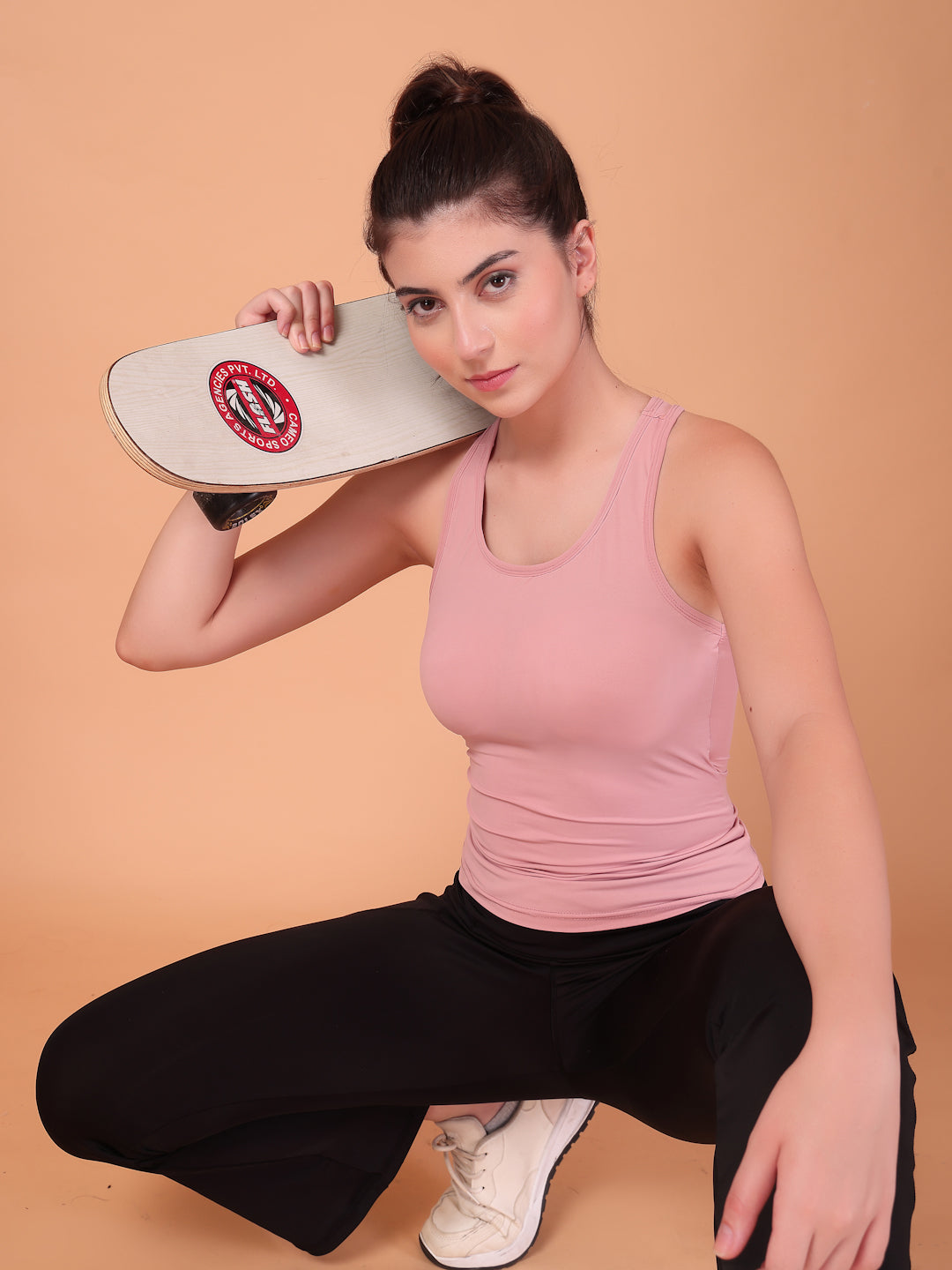 CUKOO Beige Padded Racerback Tank Top for women – Stretch, Breathable & Second-Skin Fit