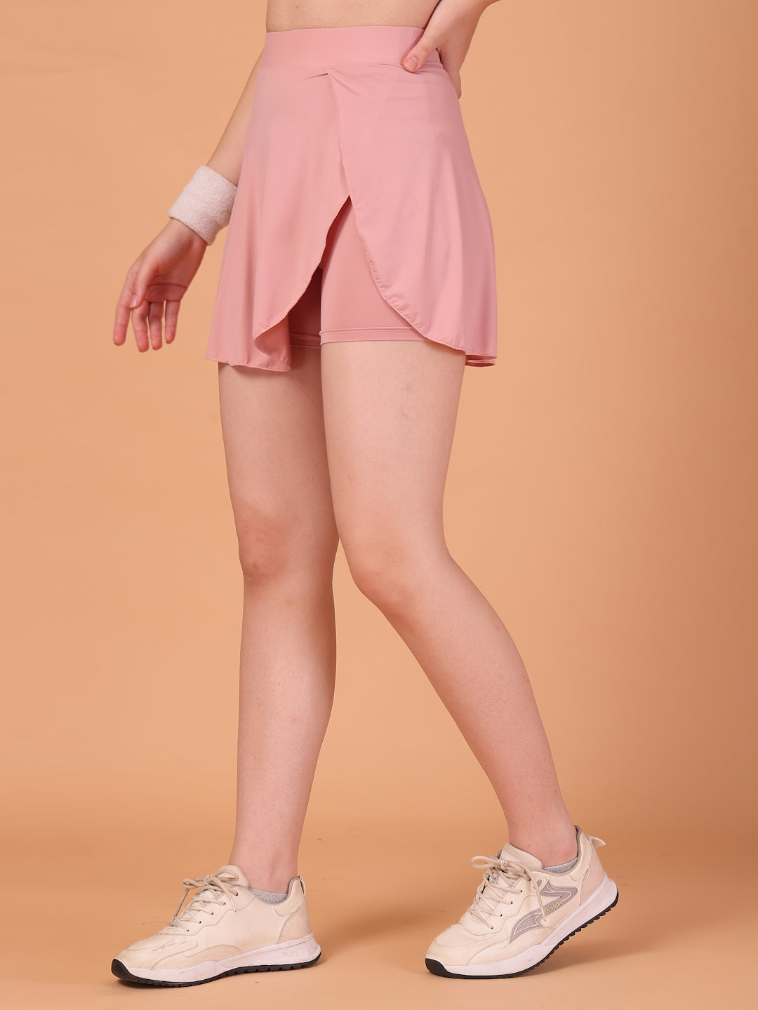 Women’s Beige High Waist Skirt with Built-in Shorts & Hidden Pocket – Stretch, Breathable & Anti-Chafe