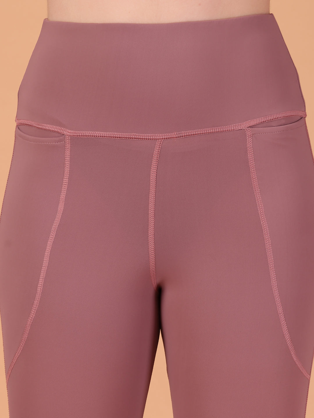 CUKOO Mauve High Waist Capri, Workout 3/4 Leggings for women with Pockets – Soft, Stretch & Anti-Chafe