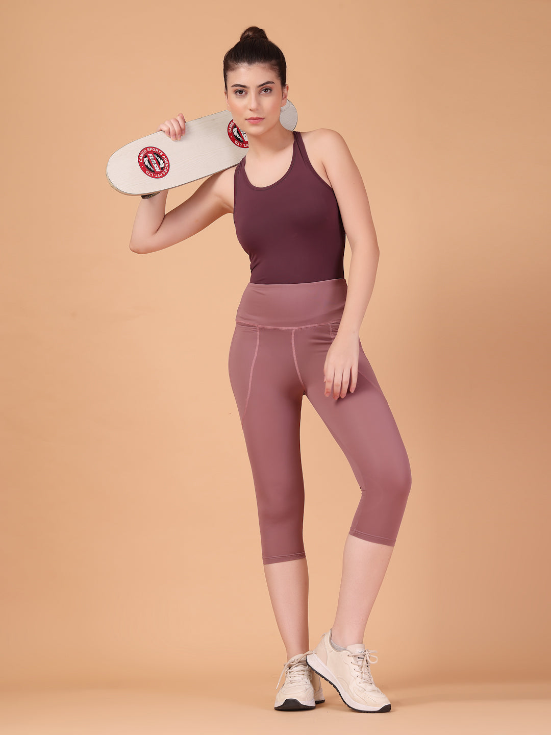 CUKOO Mauve High Waist Capri, Workout 3/4 Leggings for women with Pockets – Soft, Stretch & Anti-Chafe