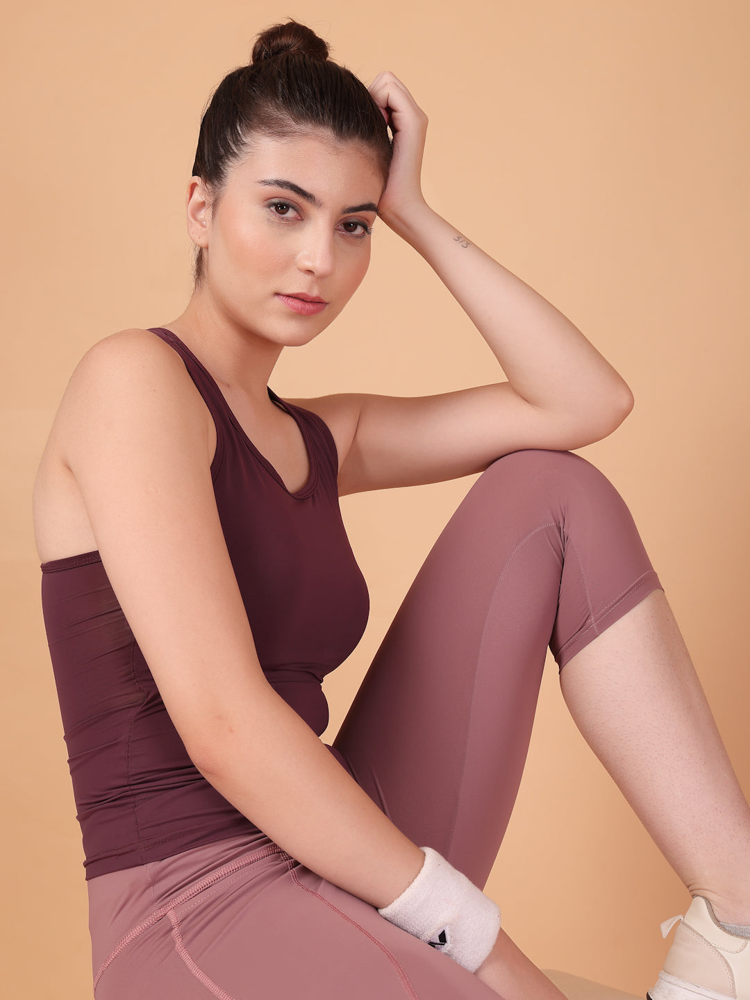CUKOO Dark Mauve Padded Racerback Tank Top for women – Stretch, Breathable & Second-Skin Fit