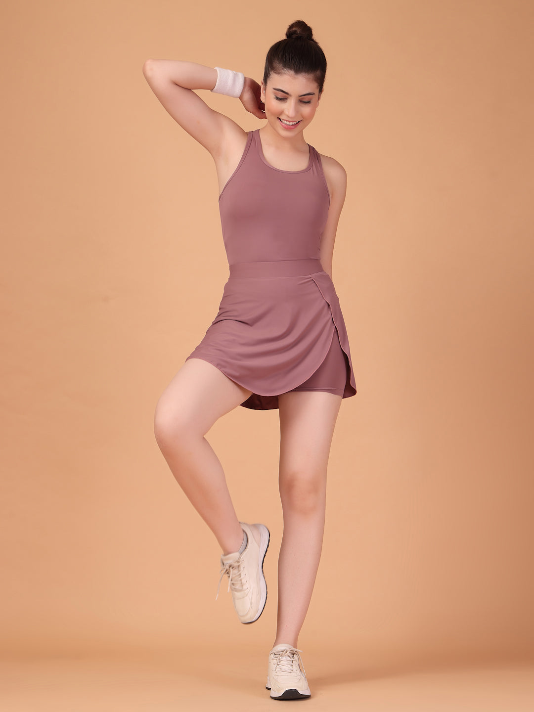 Women’s Mauve High Waist Skirt with Built-in Shorts & Hidden Pocket – Stretch, Breathable & Anti-Chafe