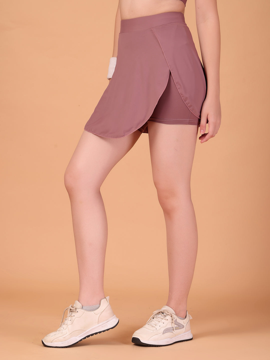 Women’s Mauve High Waist Skirt with Built-in Shorts & Hidden Pocket – Stretch, Breathable & Anti-Chafe