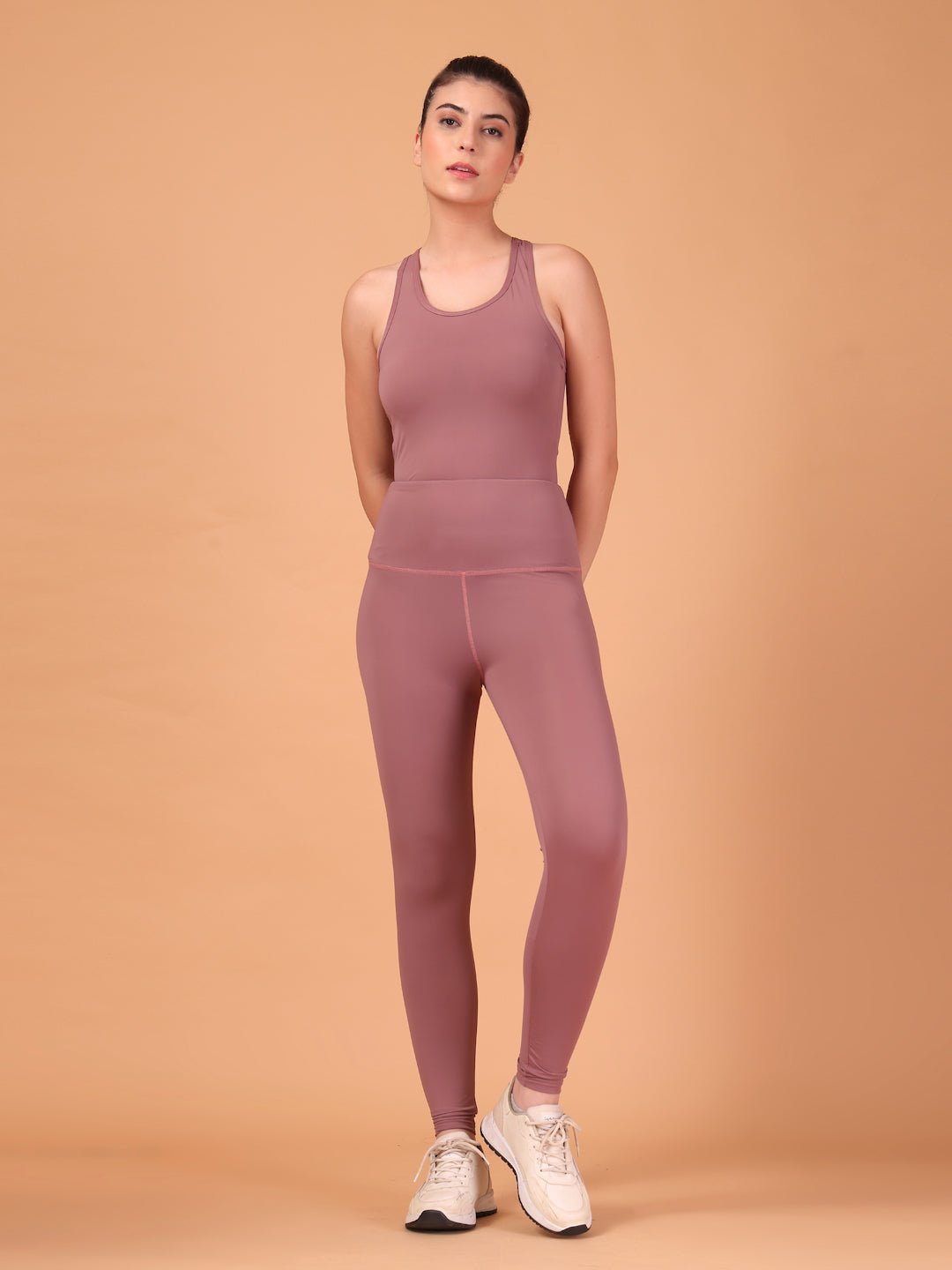 CUKOO High Waist Dusty Rose Workout Leggings for women with Hidden Back Pocket – Stretch & Breathable Athleisure Tights
