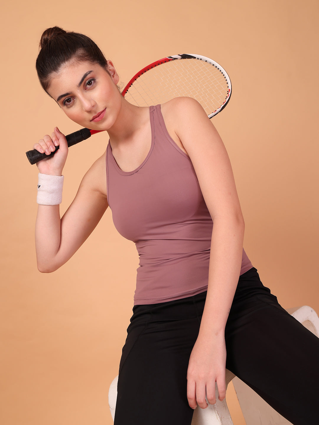 CUKOO Mauve Padded Racerback Tank Top for women – Stretch, Breathable & Second-Skin Fit