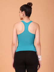 CUKOO Sky Blue Padded Racerback Tank Top for women – Stretch, Breathable & Second-Skin Fit