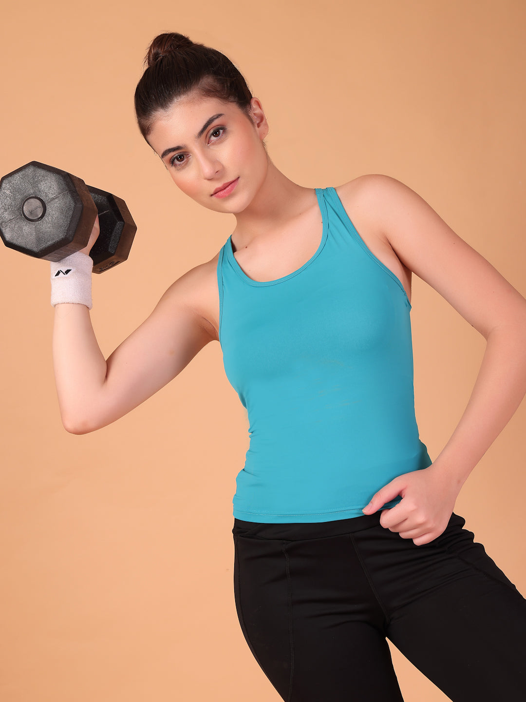 CUKOO Sky Blue Padded Racerback Tank Top for women – Stretch, Breathable & Second-Skin Fit