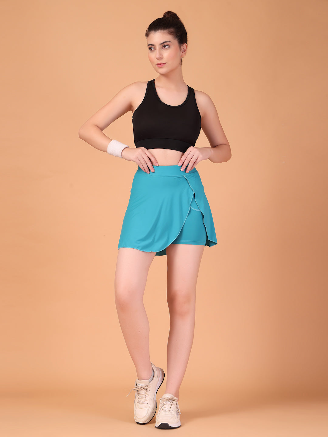 Women’s Sky Blue High Waist Skirt with Built-in Shorts & Hidden Pocket – Stretch, Breathable & Anti-Chafe