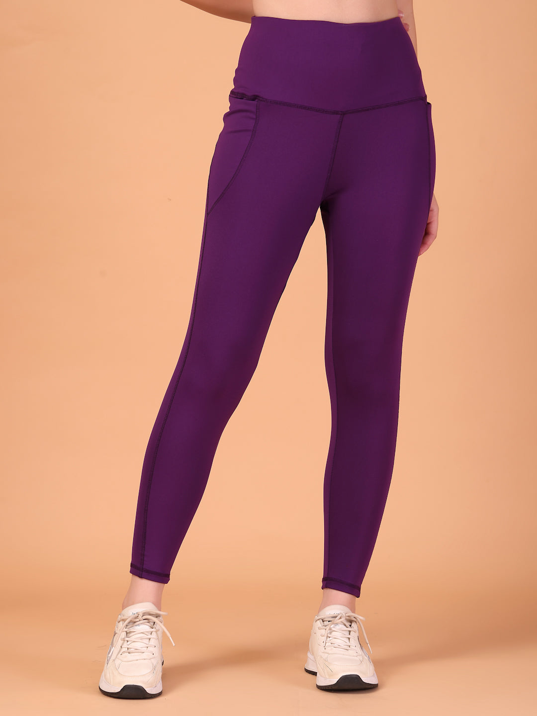 CUKOO High Waist Purple Workout Leggings for women with Side Pockets – Breathable Stretch Athleisure Tights