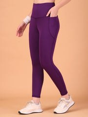 CUKOO High Waist Purple Workout Leggings for women with Side Pockets – Breathable Stretch Athleisure Tights
