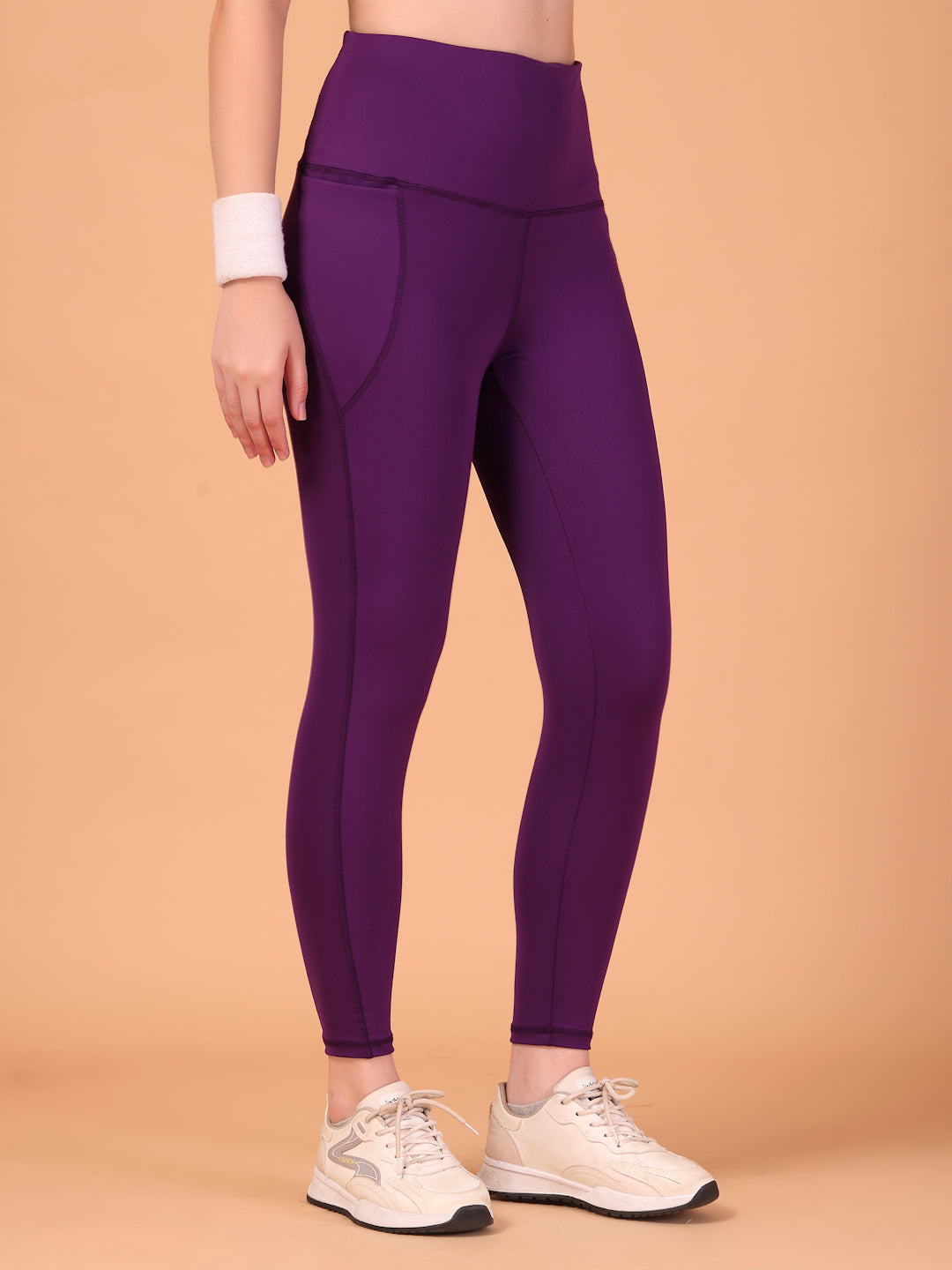 CUKOO High Waist Purple Workout Leggings for women with Side Pockets – Breathable Stretch Athleisure Tights