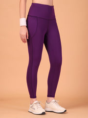 CUKOO High Waist Purple Workout Leggings for women with Side Pockets – Breathable Stretch Athleisure Tights