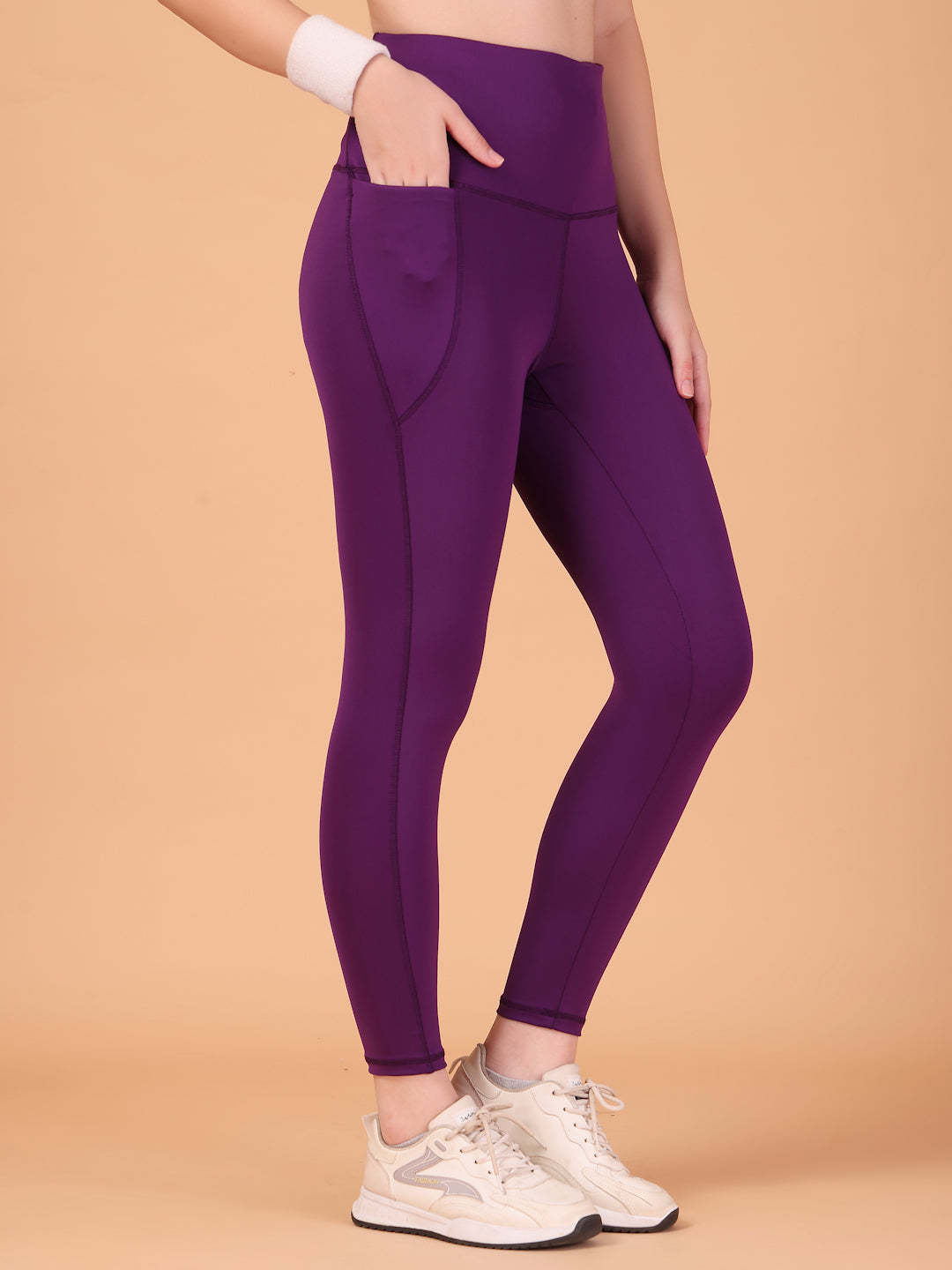 CUKOO High Waist Purple Workout Leggings for women with Side Pockets – Breathable Stretch Athleisure Tights