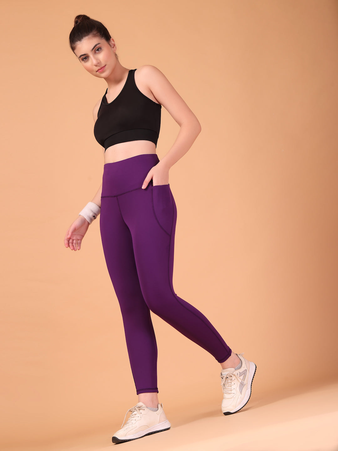 CUKOO High Waist Purple Workout Leggings for women with Side Pockets – Breathable Stretch Athleisure Tights