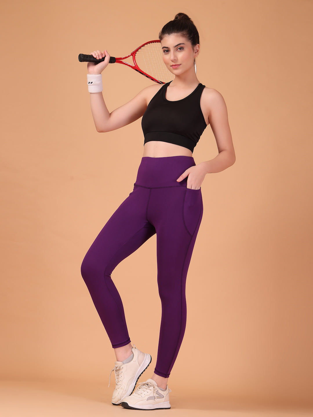 CUKOO High Waist Purple Workout Leggings for women with Side Pockets – Breathable Stretch Athleisure Tights