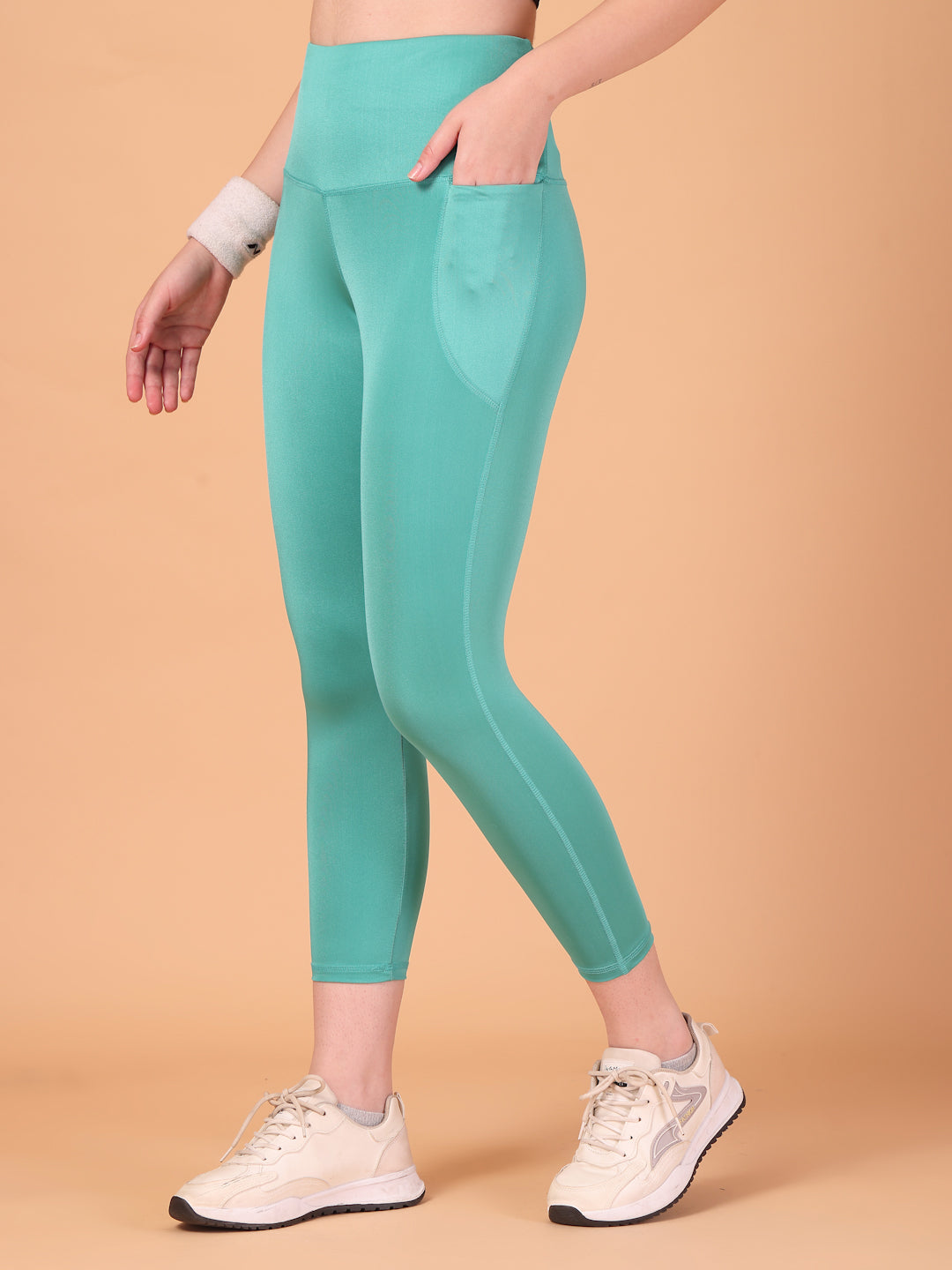 CUKOO High Waist Mint Green Workout Leggings for women with Side Pockets – Breathable Stretch Athleisure Tights