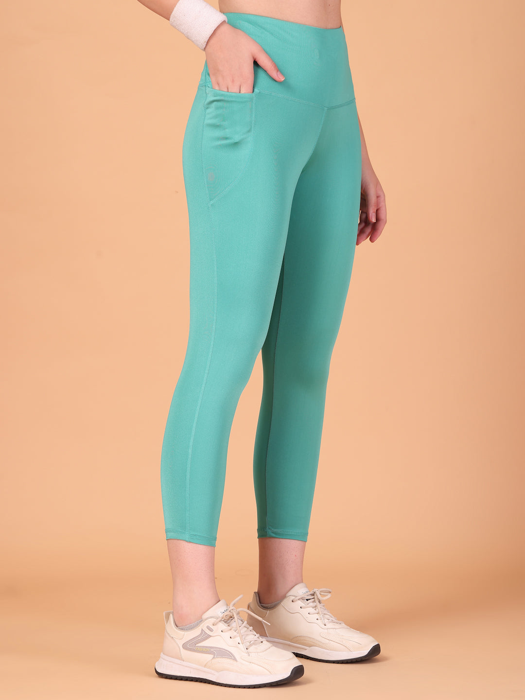 CUKOO High Waist Mint Green Workout Leggings for women with Side Pockets – Breathable Stretch Athleisure Tights