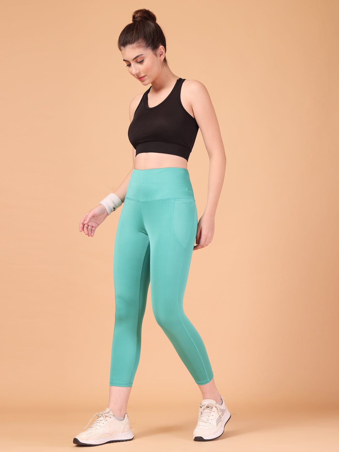 CUKOO High Waist Mint Green Workout Leggings for women with Side Pockets – Breathable Stretch Athleisure Tights
