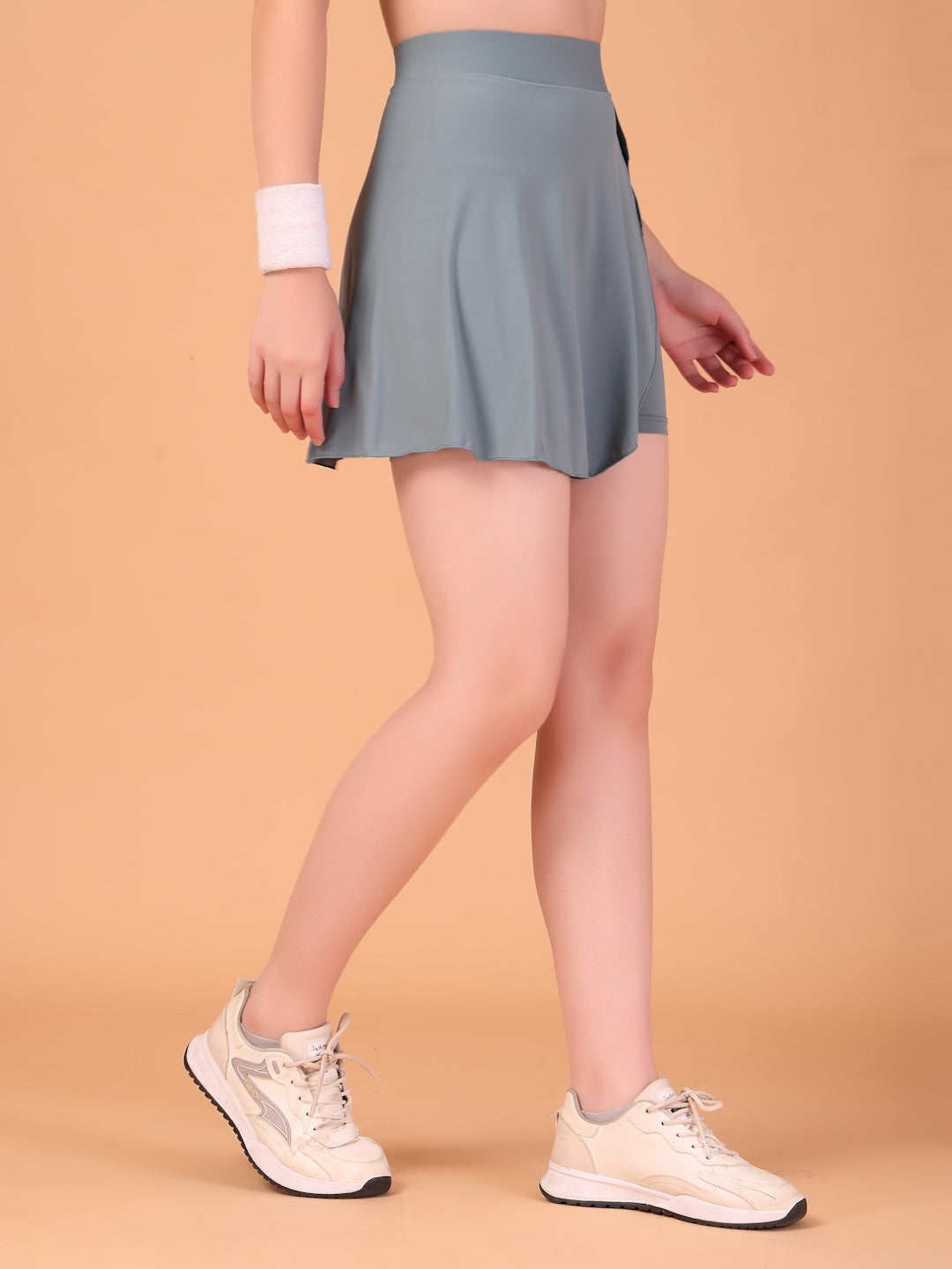 Women’s Grey High Waist Skirt with Built-in Shorts & Hidden Pocket – Stretch, Breathable & Anti-Chafe