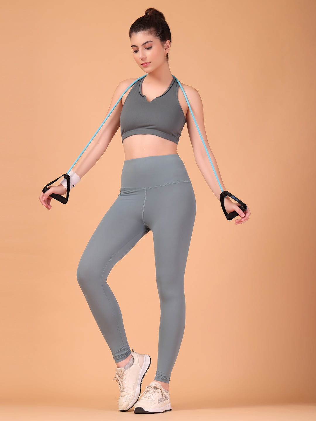 CUKOO High Waist Slate Grey Workout Leggings for women with Hidden Back Pocket – Stretch & Breathable Athleisure Tights