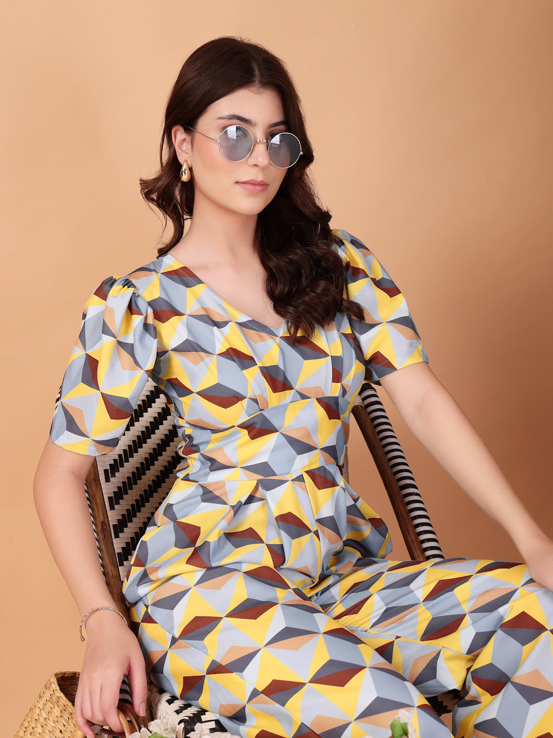 Geometric Printed Double Georgette Jumpsuit