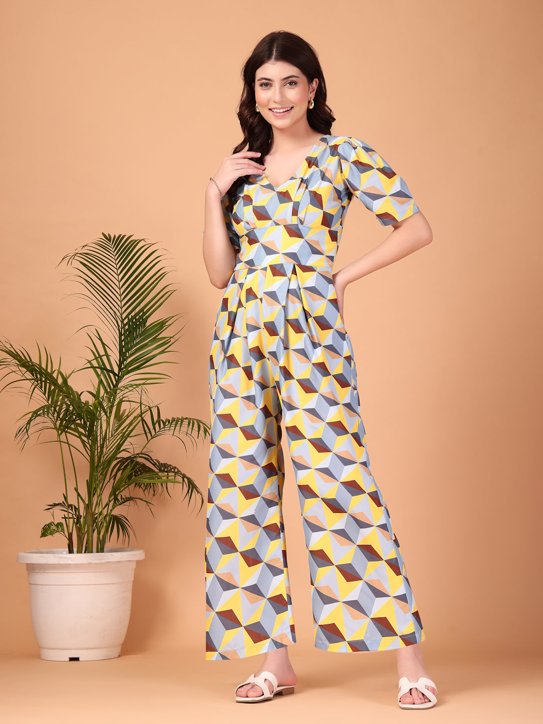 Geometric Printed Double Georgette Jumpsuit