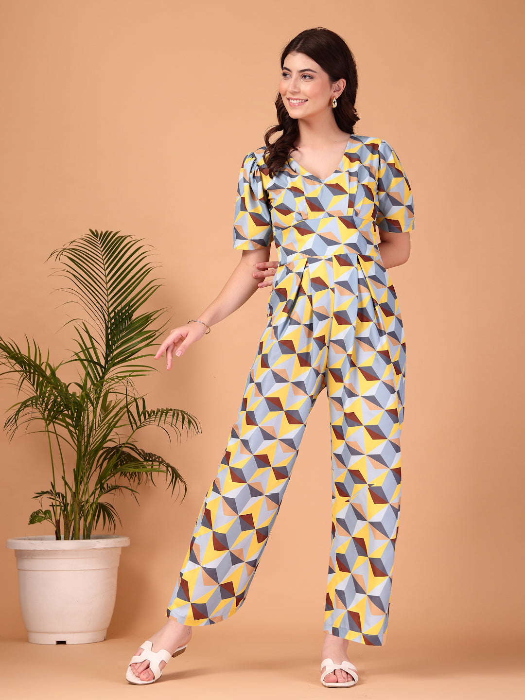 Geometric Printed Double Georgette Jumpsuit