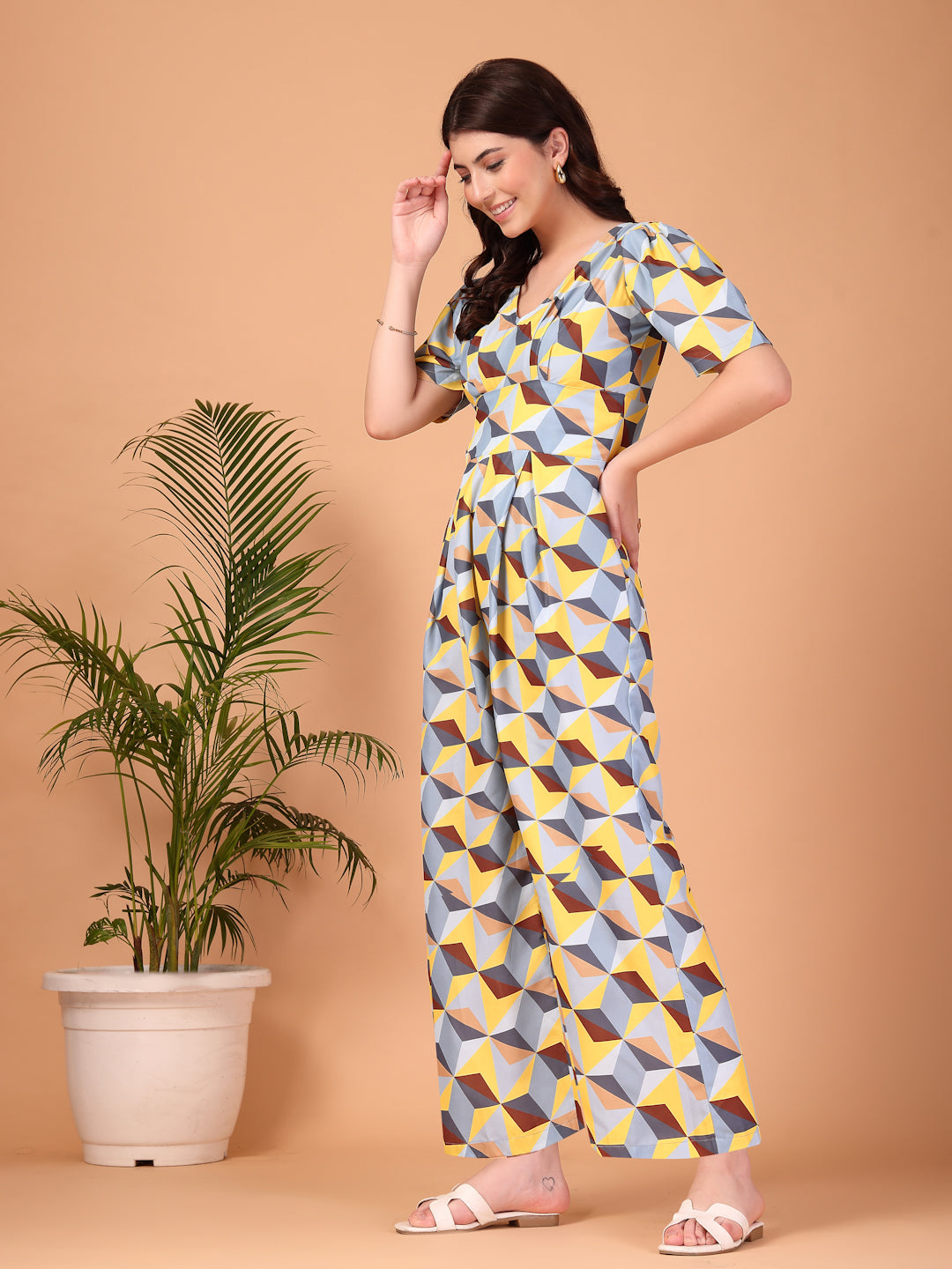 Geometric Printed Double Georgette Jumpsuit