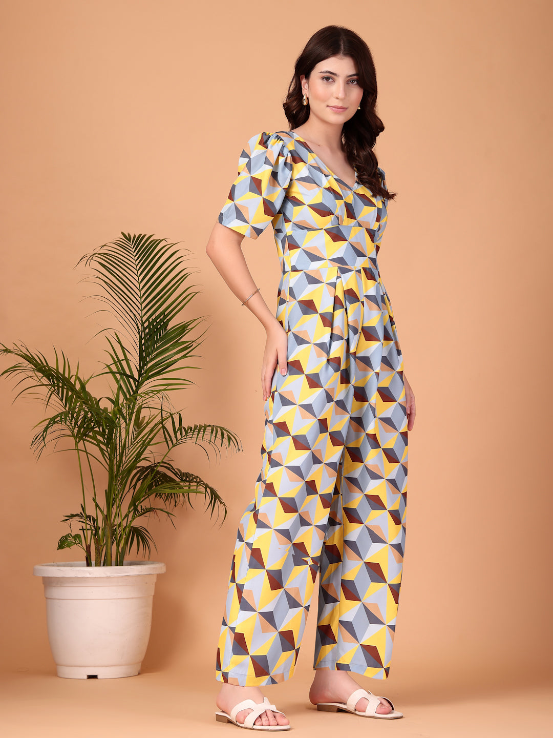 Geometric Printed Double Georgette Jumpsuit
