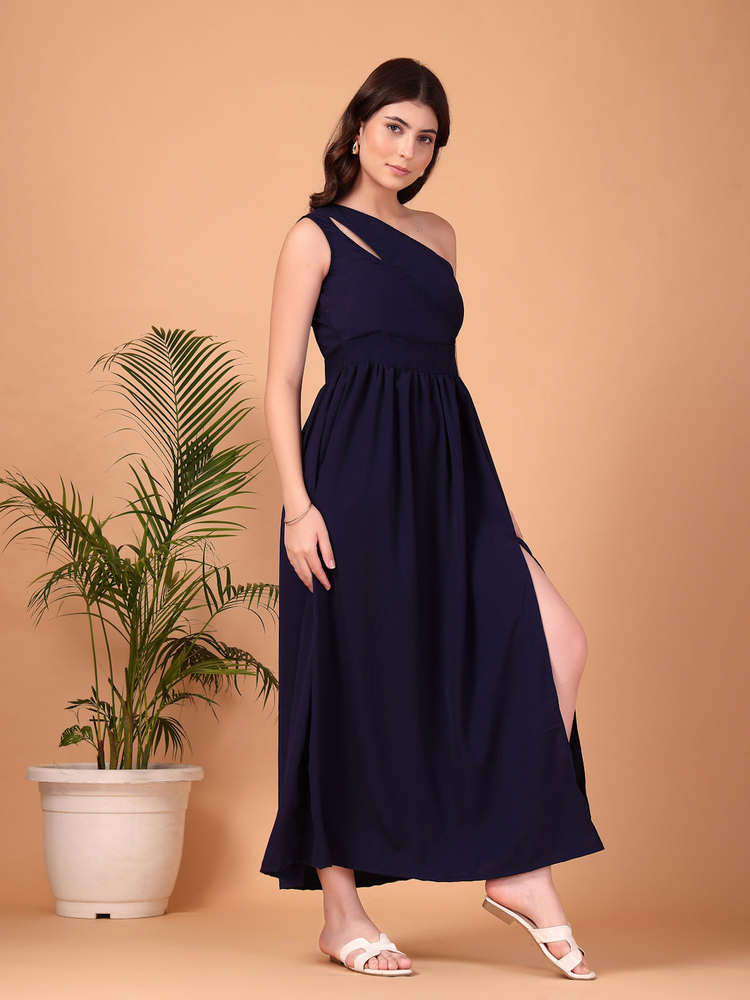 Midnight Muse Double Georgette One-Shoulder Maxi Dress