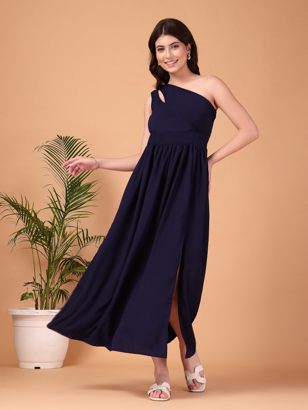 Midnight Muse Double Georgette One-Shoulder Maxi Dress