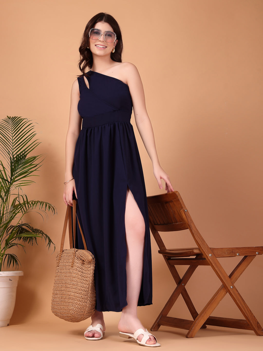 Midnight Muse Double Georgette One-Shoulder Maxi Dress