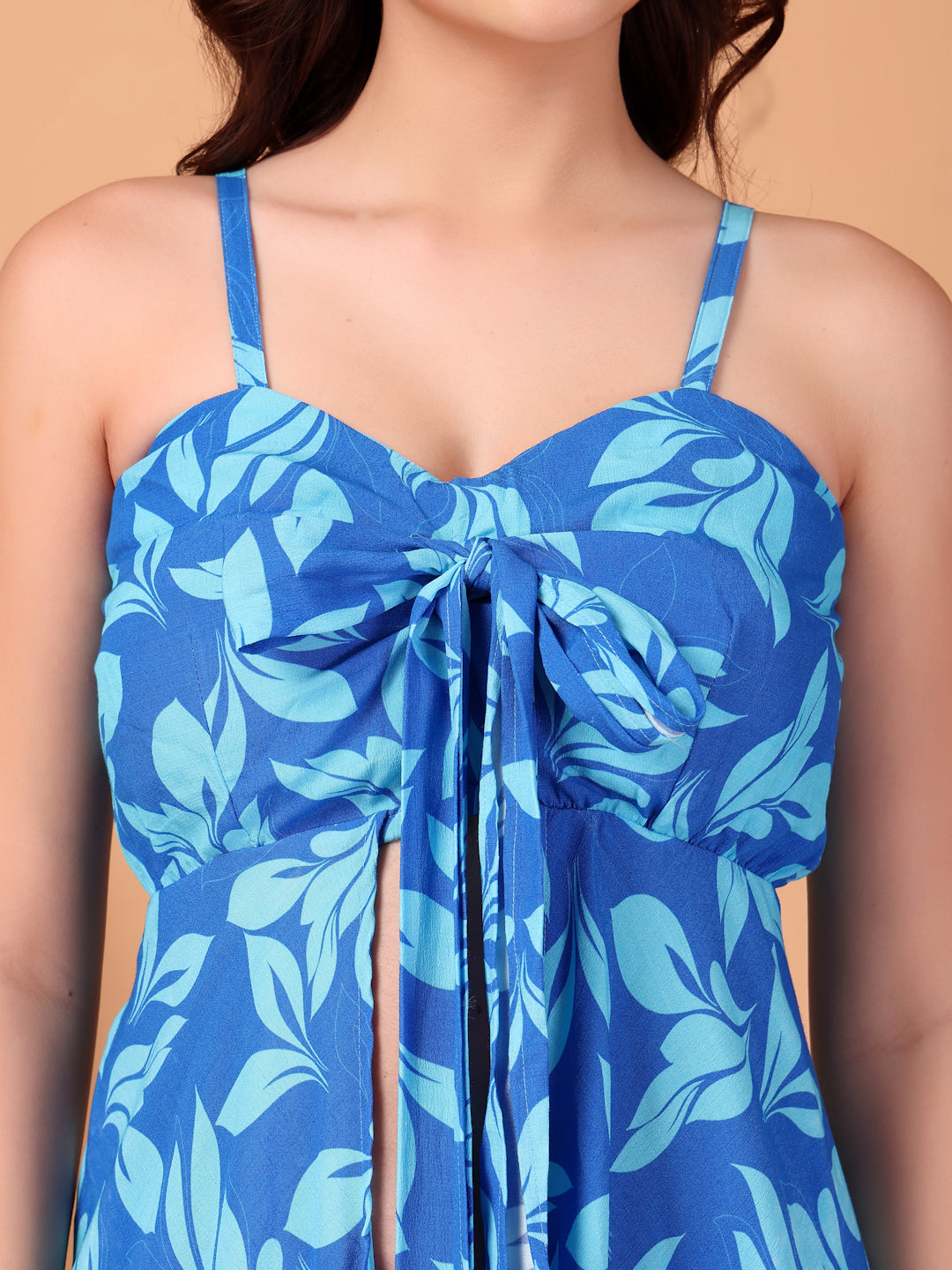 Blue Leaf printed Double Georgette Two-Piece Co-ord Set