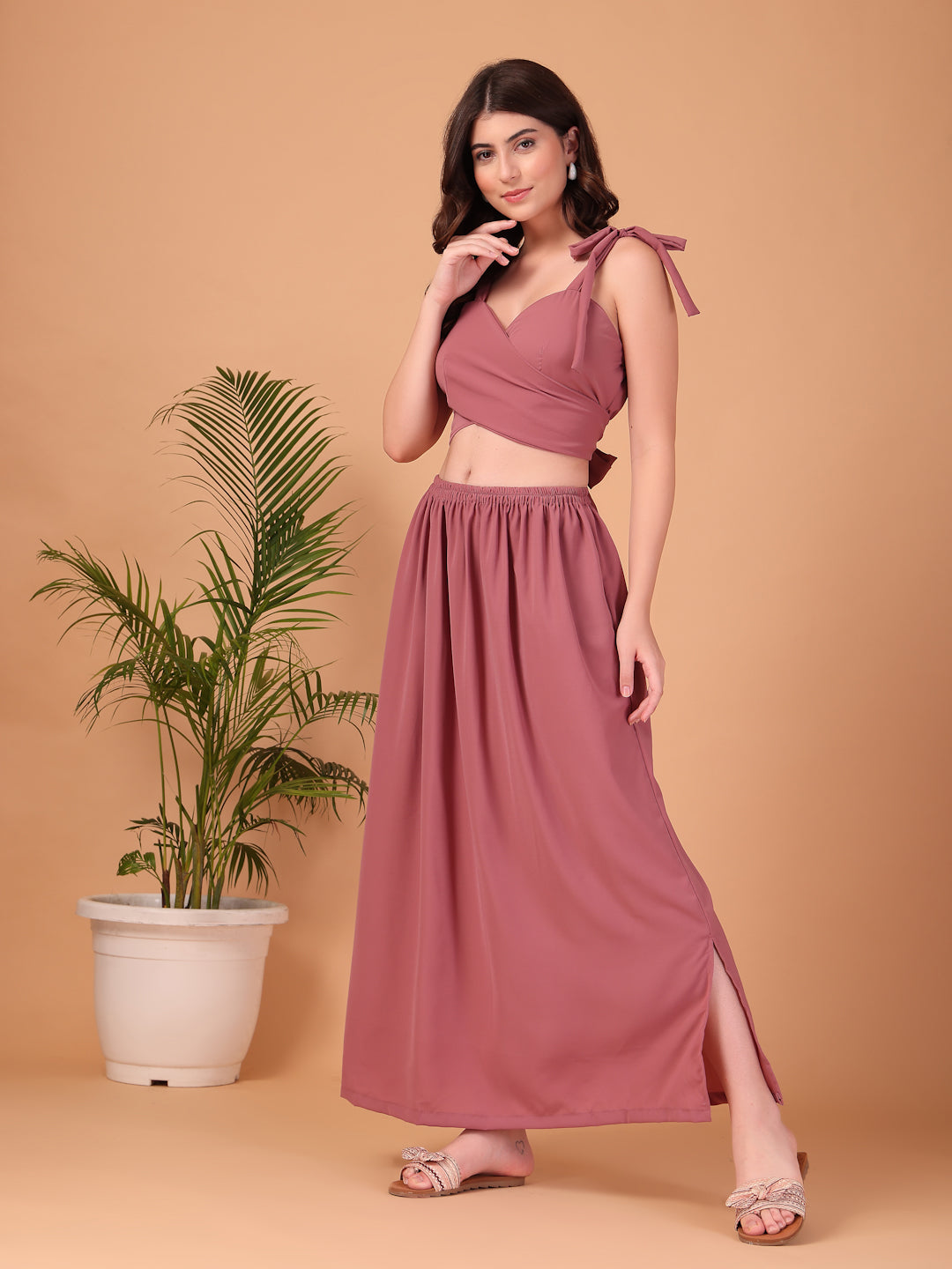 Mauve Muse double-Georgette Co-ord Set