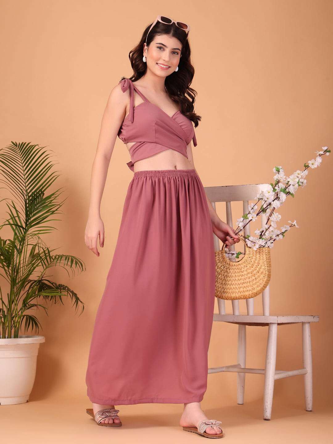 Mauve Muse double-Georgette Co-ord Set