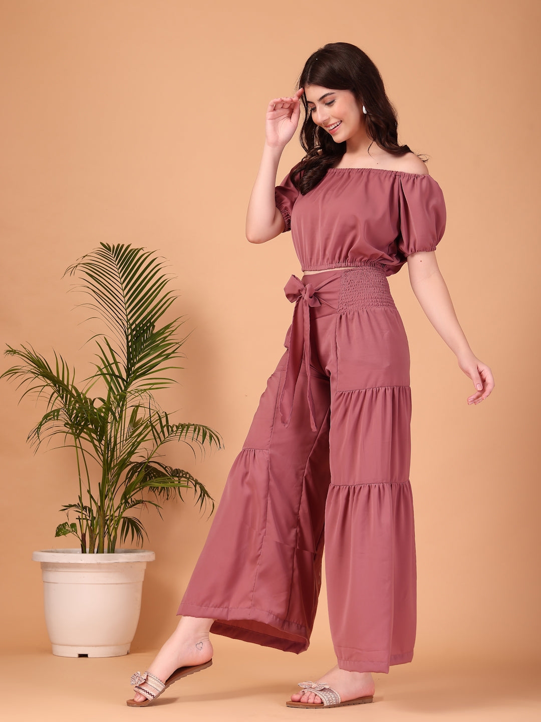 Dusty Mauve Double-Georgette Co-ord Set