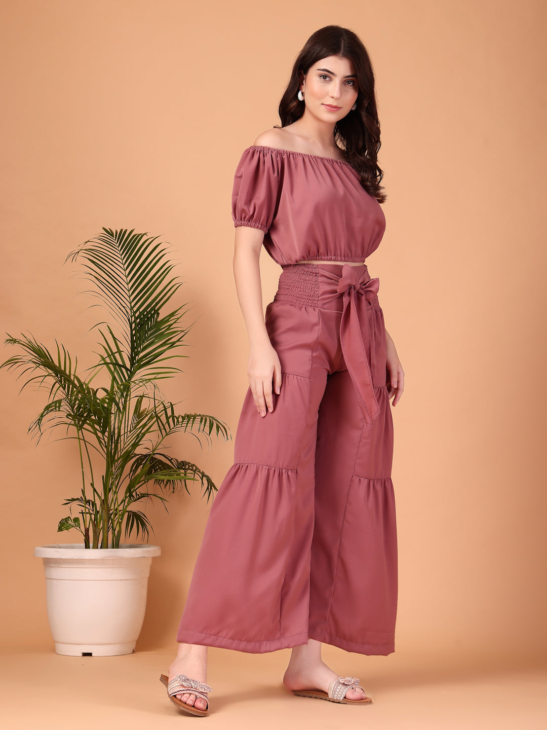 Dusty Mauve Double-Georgette Co-ord Set