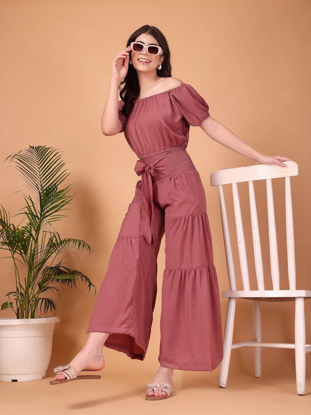Dusty Mauve Double-Georgette Co-ord Set