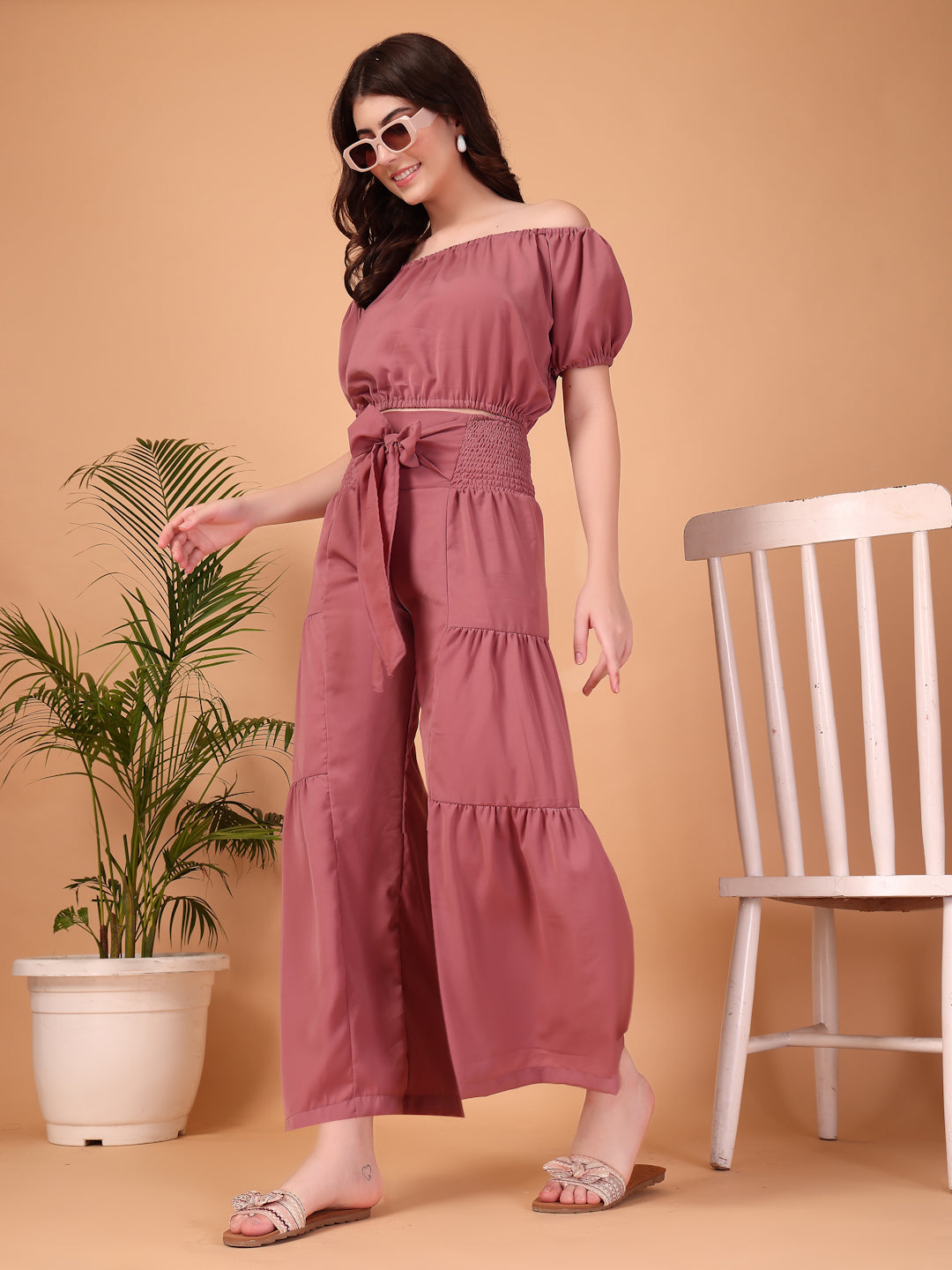 Dusty Mauve Double-Georgette Co-ord Set
