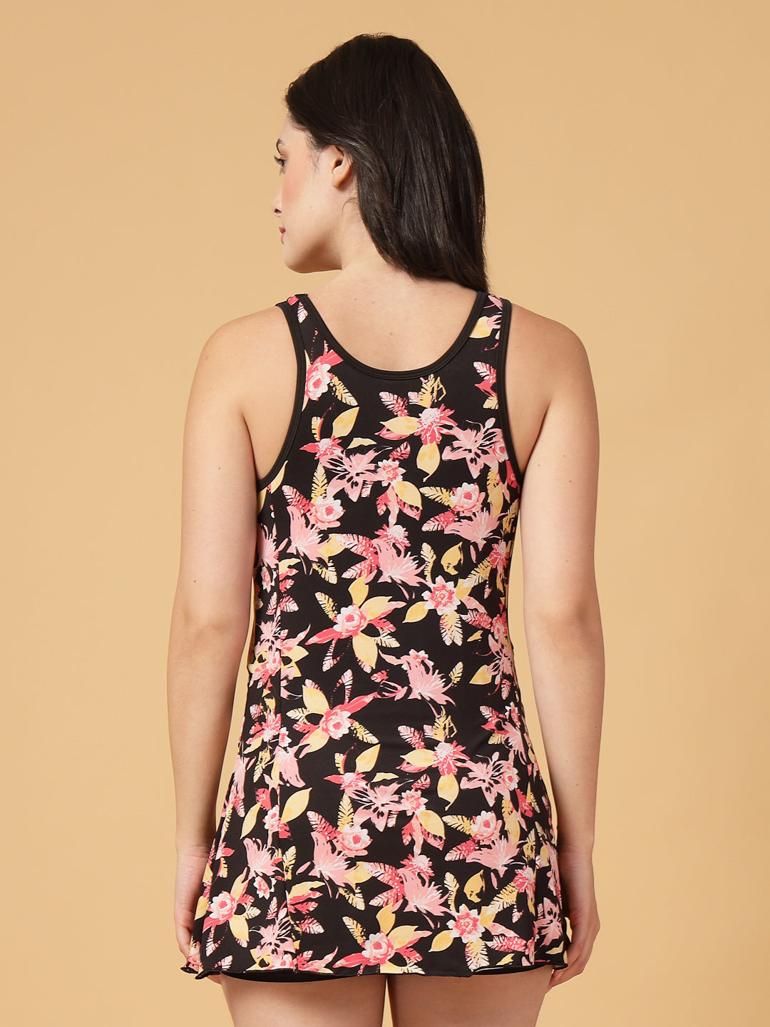 Cukoo Padded One-Piece Black Floral Print Dot Swimwear for women