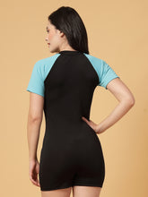 CUKOO Padded Black & Aqua Short-Sleeve Swimsuit
