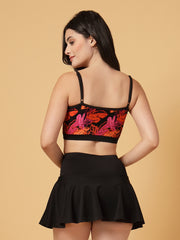 CUKOO Padded Red Floral Printed Two piece Skirtini Swimwear
