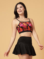 CUKOO Padded Red Floral Printed Two piece Skirtini Swimwear