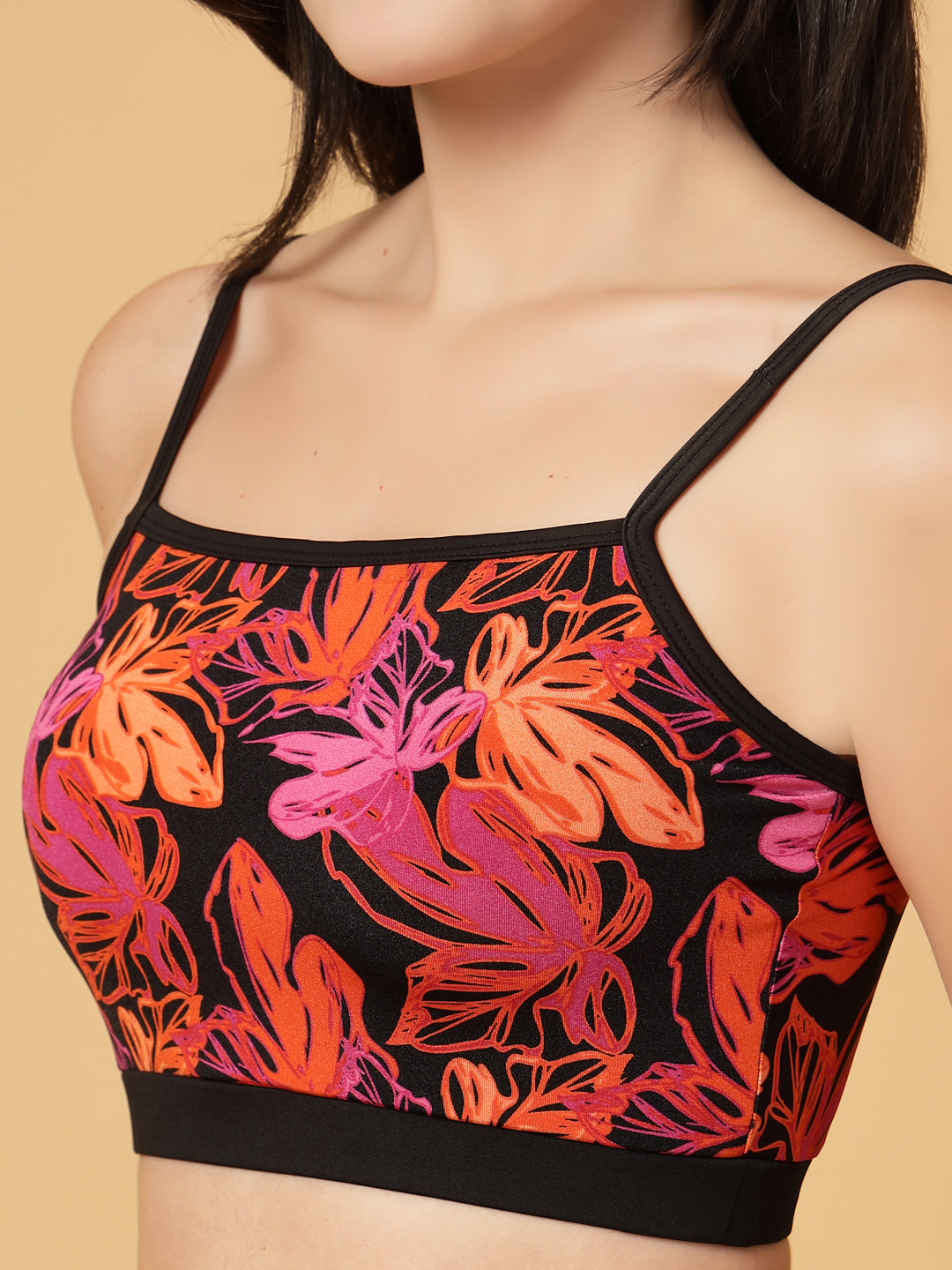 CUKOO Padded Red Floral Printed Two piece Skirtini Swimwear