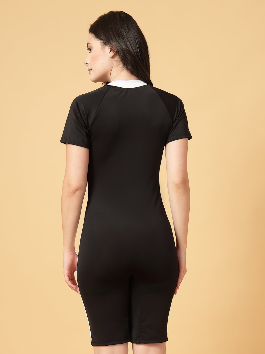 CUKOO Padded Black & White Knee-Length Swimsuit