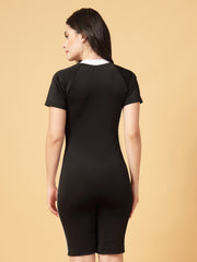CUKOO Padded Black & White Knee-Length Swimsuit